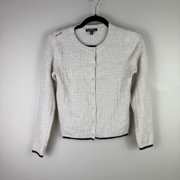 Freshman 1996 Cable Knit Cardigan Sweater L White Button Up Preppy Flaw - Picture 2 of 8